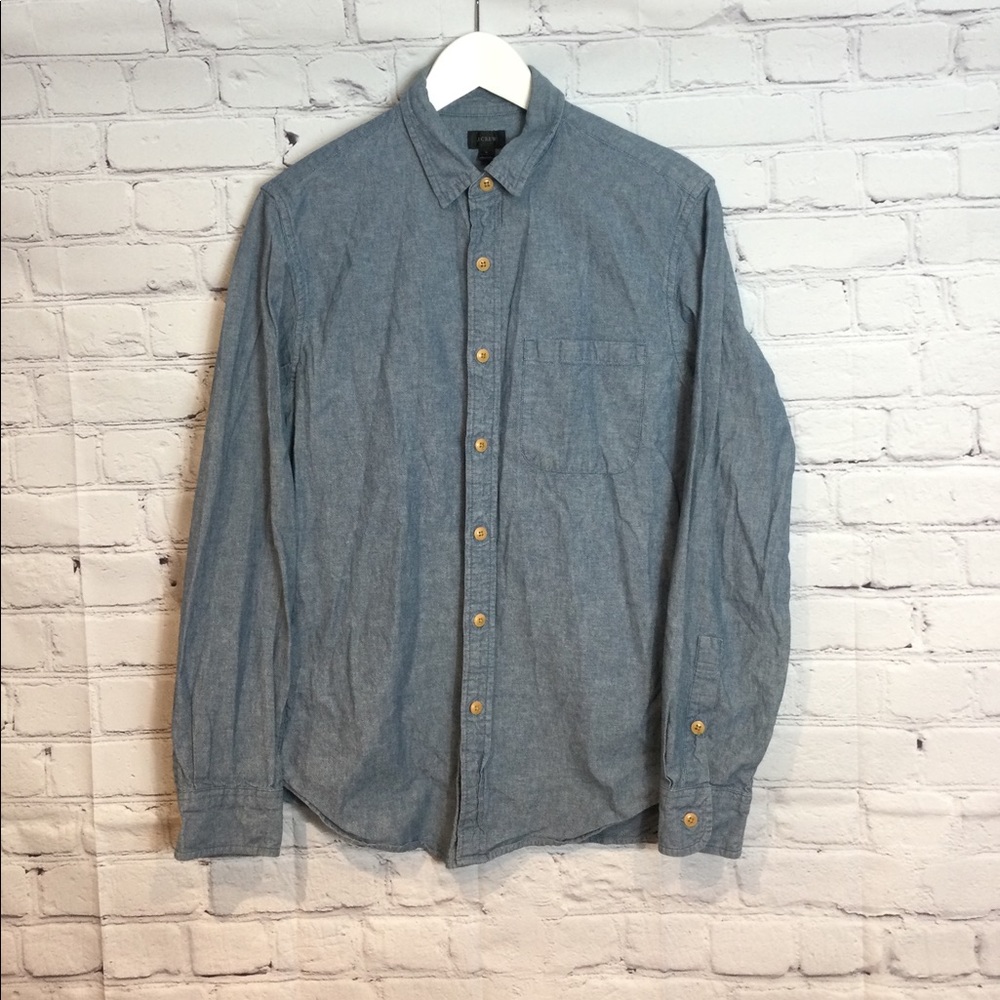 J CREW MENS DENIM POCKET BUTTON DOWN SHIRT EUC SZ S